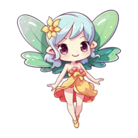 A Cartoon Fairy with a Yellow Dress and a Flower on Her Head png