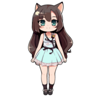 Cute Cat Girl with Brown Hair png