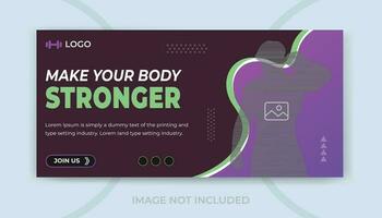 Fitness gym training social media timeline cover and video thumbnail and web banner design vector