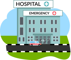 ilustração hospital construção e ambulância png