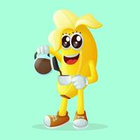 Cute banana character pouring coffee vector