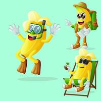 Cute banana characters on vacation vector