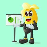 Cute banana character presenting financial reports vector