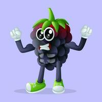 Cute blackberry character showing off his muscles vector