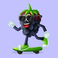 Cute blackberry character skateboarding vector