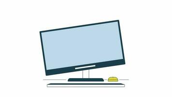 Crashed pc monitor animation. Flat outline style icon 4K video footage for web design. Damaged hardware isolated colorful thin line animated object on white background with alpha channel transparency