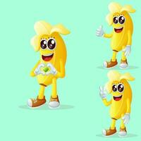 Cute banana characters making playful hand signs vector