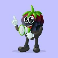 Cute blackberry character holding a megaphone vector