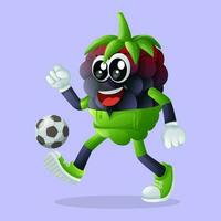 Cute blackberry character playing soccer vector