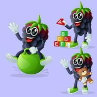 Cute blackberry characters playing with kid toys vector