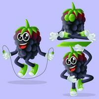 Cute blackberry characters exercising vector