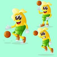 linda plátano caracteres jugando baloncesto vector