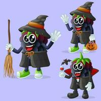 Cute blackberry characters on Halloween vector