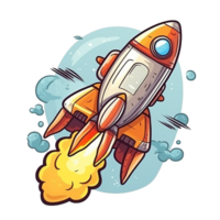 rocket cartoon digital illustration, , transparent background png