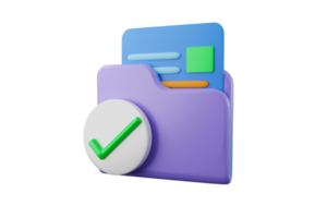 Protective shield. Check mark with document folder. 3d illustration. Data storage. security protection png