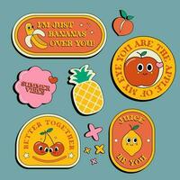 Vector tropical fruit hand drawn retro sticker collection