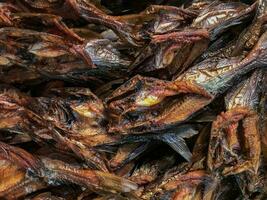 Smoked fish or dried fish. Smoked lais fish pieces for sale in market.  Kryptopterus. photo