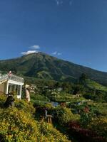 Magelang, Indonesia, May 29 2022 - Portrait of mount sumbing from Silancur Highland photo