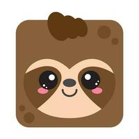 Cute square sloth face. Cartoom head of animal character. Minimal simple design. Vector illustration
