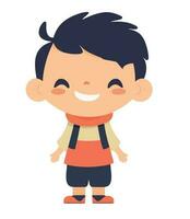 Cute cartoon boy smiling with a backpack over white vector