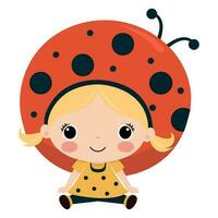 Cheerful child playing with ladybug hat isolated vector