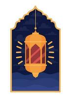 window with islamic lantern over white vector