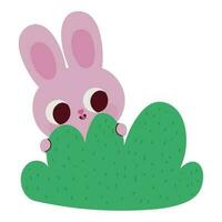 smiling pink rabbit over a bush vector