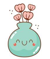 kawaii potted flowers over white vector