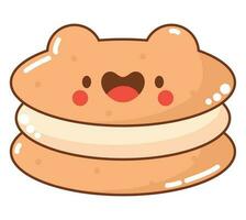 kawaii smiling cookie ice cream over white vector