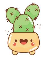 kawaii potted cactus illustration over white vector