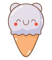 kawaii ice cream cone over white vector