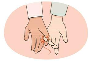 Multiracial couple hands linked with thread vector