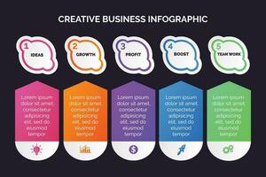 Business infographic template with marketing icons. Concept design with 5 options, steps, process for presentation, layout, diagram chart, anual report vector