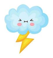 kawaii cloud with lightning over white vector