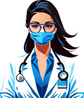 hembra médico en un médico mascarilla. ilustración en dibujos animados estilo. generativo ai png