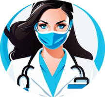 Female doctor in a medical mask. illustration in cartoon style. Generative AI png