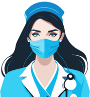 Female doctor in a medical mask. illustration in cartoon style. Generative AI png