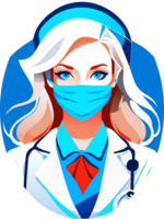 femelle médecin dans une médical masque. illustration dans dessin animé style. génératif ai png