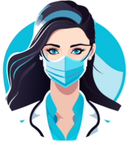kvinna läkare i en medicinsk mask. illustration i tecknad serie stil. generativ ai png