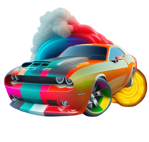 vistoso carrera coche arco iris fumar ai generado png