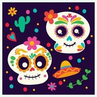 Cute Illustration of Dia de los Muertos Icons Vector