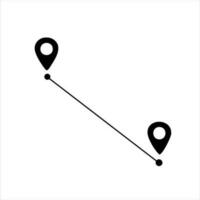 Black route tracking icon. Simple 2 pins path. Searching global mobile GPS navigation. Line distance illustration isolated on white vector