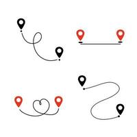 Black route tracking icon. Simple 2 pins path. Searching global mobile GPS navigation. Line distance illustration isolated on white vector