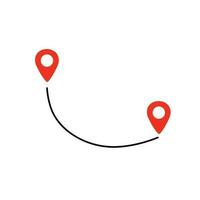 Black route tracking icon. Simple 2 pins path. Searching global mobile GPS navigation. Line distance illustration isolated on white vector