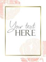 Flat style background template with pink silhouette roses on white background with golden frame vector