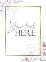 Flat style background template with apple bloom flowers on white background with golden frame vector