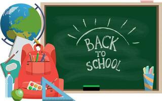 Vector back to school design layout with green chalkboard and school supplies copy space included