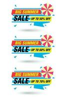 Big summer sale origami labels set. Sale 50, 60, 70 off discount vector