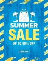 Summer sale 50 off discount, grunge design style blue banner vector