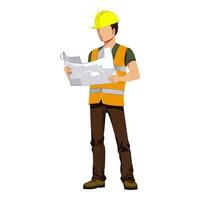 Architect or Engineer reading a plan isolated on white background. Vector illustration